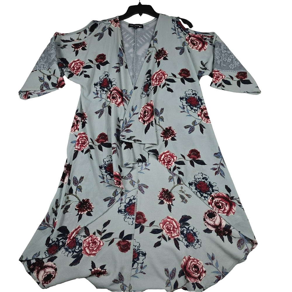 Star Scene Los Angeles Floral Cold Shoulder Lace Back Kimono Cardigan Medium